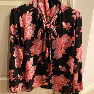 J. Crew Black and Pink Floral Blouse S